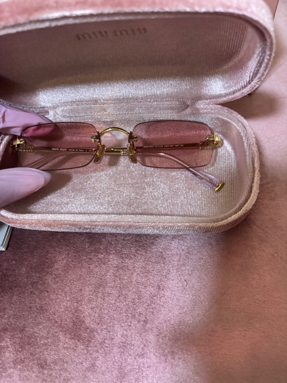 Miu Miu Logo MU B50S 5AK20I Square Sunglasses in Gold / Pink Brown Lens